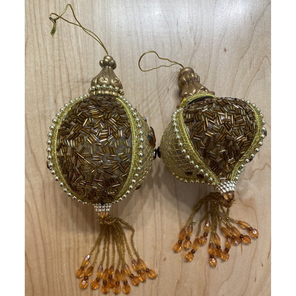 Handmade vtg ornament with golden embelishments and tassel. beautiful beading